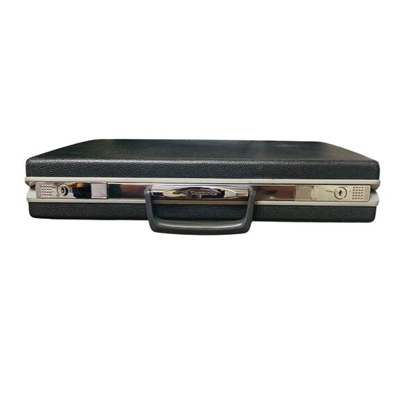 Vintage Samsonite Gray Super Slim Briefcase Chrome Hardware MCM Office Vixen CEO